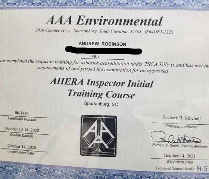 Andrews Asbestos Accreditation Certificate